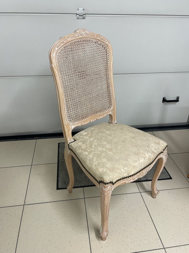 6 stoelen waarvan 2 met armleuning, cerusé met stof bekleed, Gebruikt, Overige kleuren, Stof, Vijf, Zes of meer stoelen