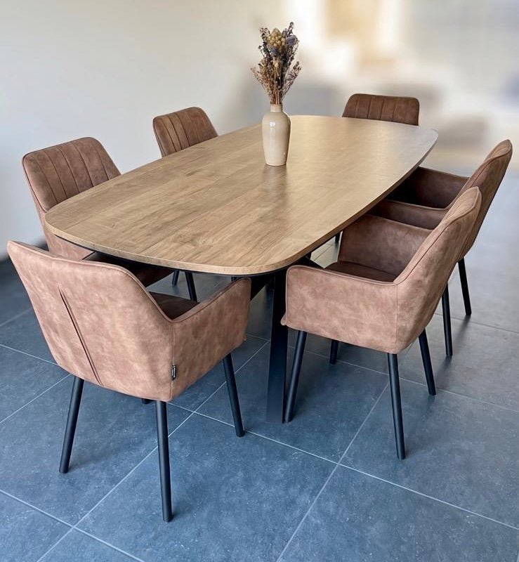 Tafel, inclusief 6 stoelen, Huis en Inrichting, Ophalen, Gebruikt, 100 tot 150 cm, 200 cm of meer
