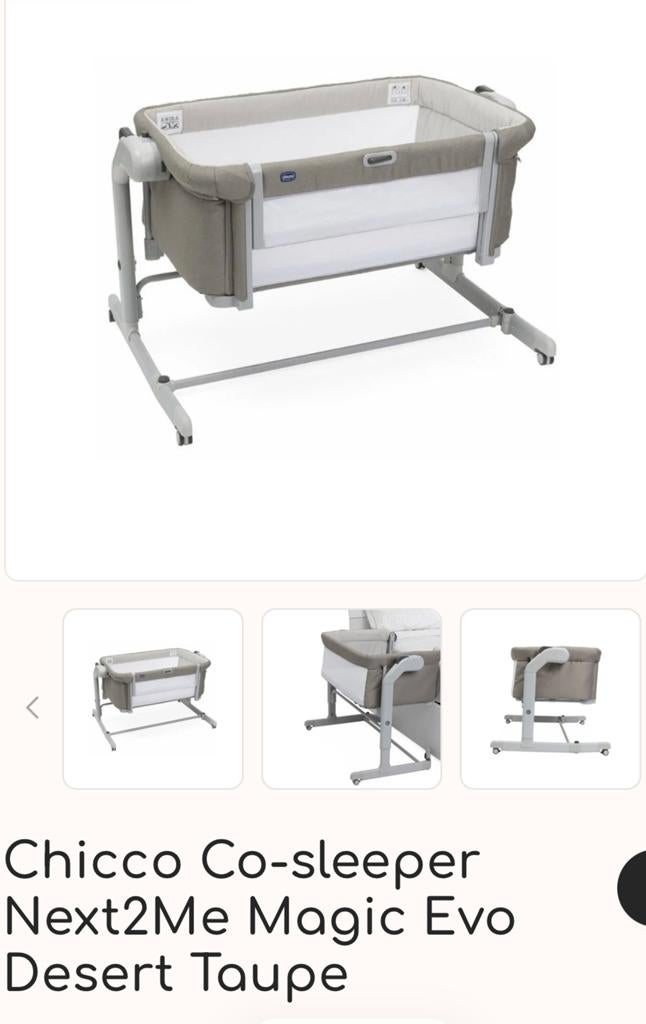 Chicco-Co-Sleeper Next2Me Magic Evo Deser Taupe, Kinderen en Baby's, Ophalen, Zo goed als nieuw