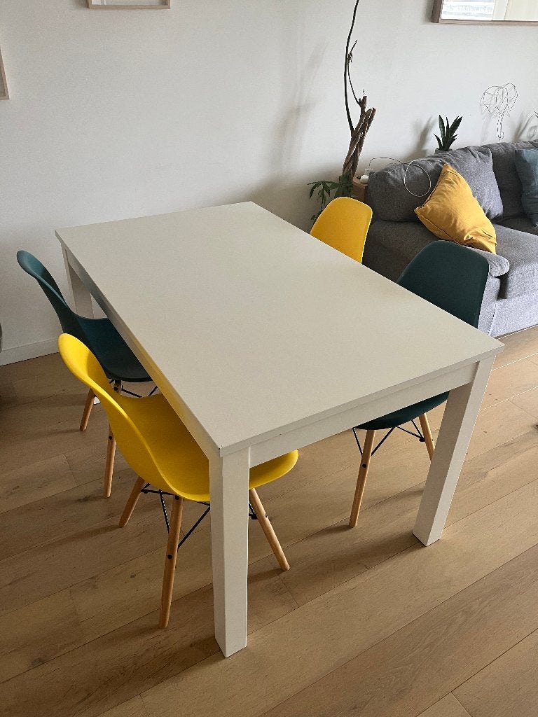Table à manger blanche rectangulaire, Maison & Meubles, 100 à 150 cm, Cinq personnes ou plus, Enlèvement, Utilisé