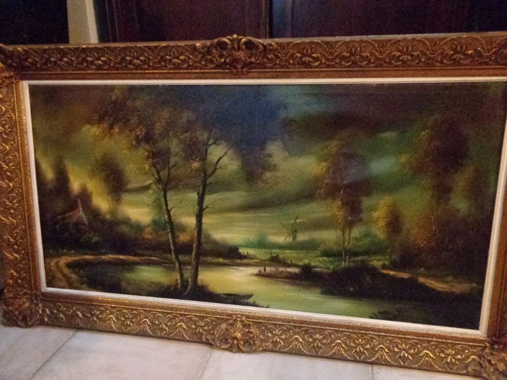 *Grande peinture magnifique signée avec un très beau cadre, Enlèvement, Cadre spécial, Toile