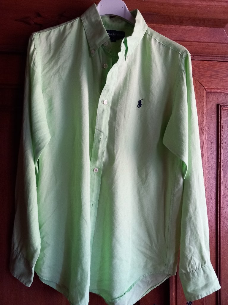 RALPH LAUREN - chemise en lin - longues manches - T. 16 ans, Envoi, Comme neuf, Vert, Ralph Lauren