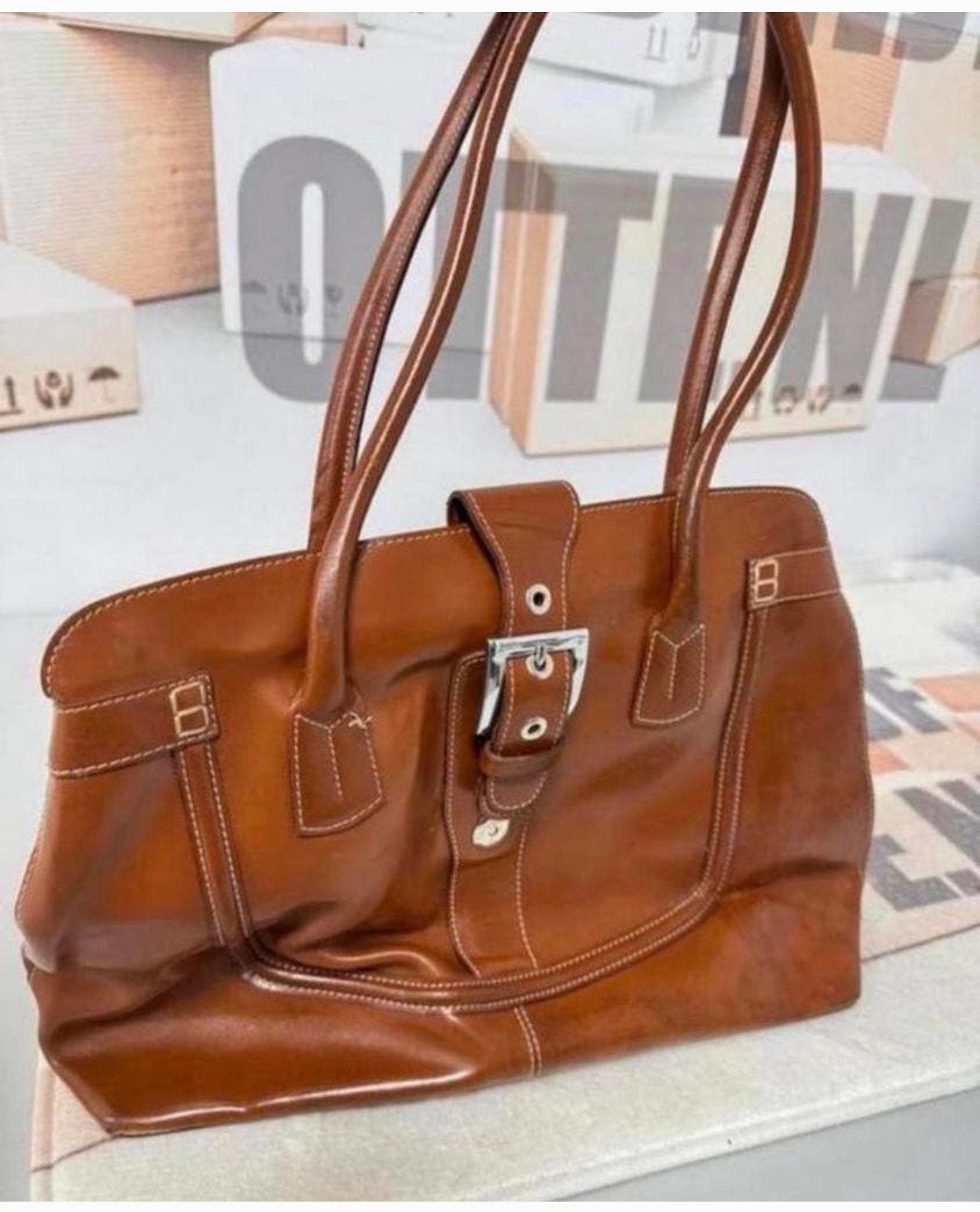Vintage Abro italy designer bruin bruine lederen damestas, Ophalen of Verzenden, Zo goed als nieuw, Bruin, Handtas