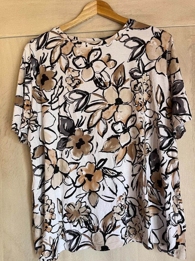 tshirt beige wit zwart bicalla e5 48-50, Enlèvement ou Envoi, Beige, Bicalla, Chemise ou Top