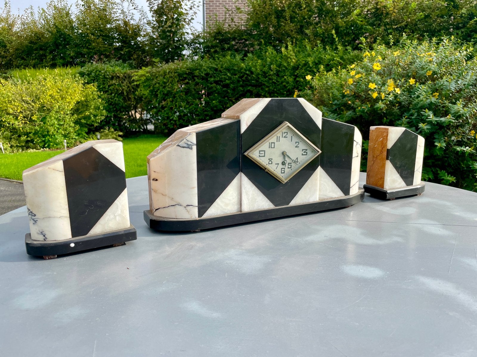 Antieke Art Deco marmer/natuursteen haardset, klok, Ophalen