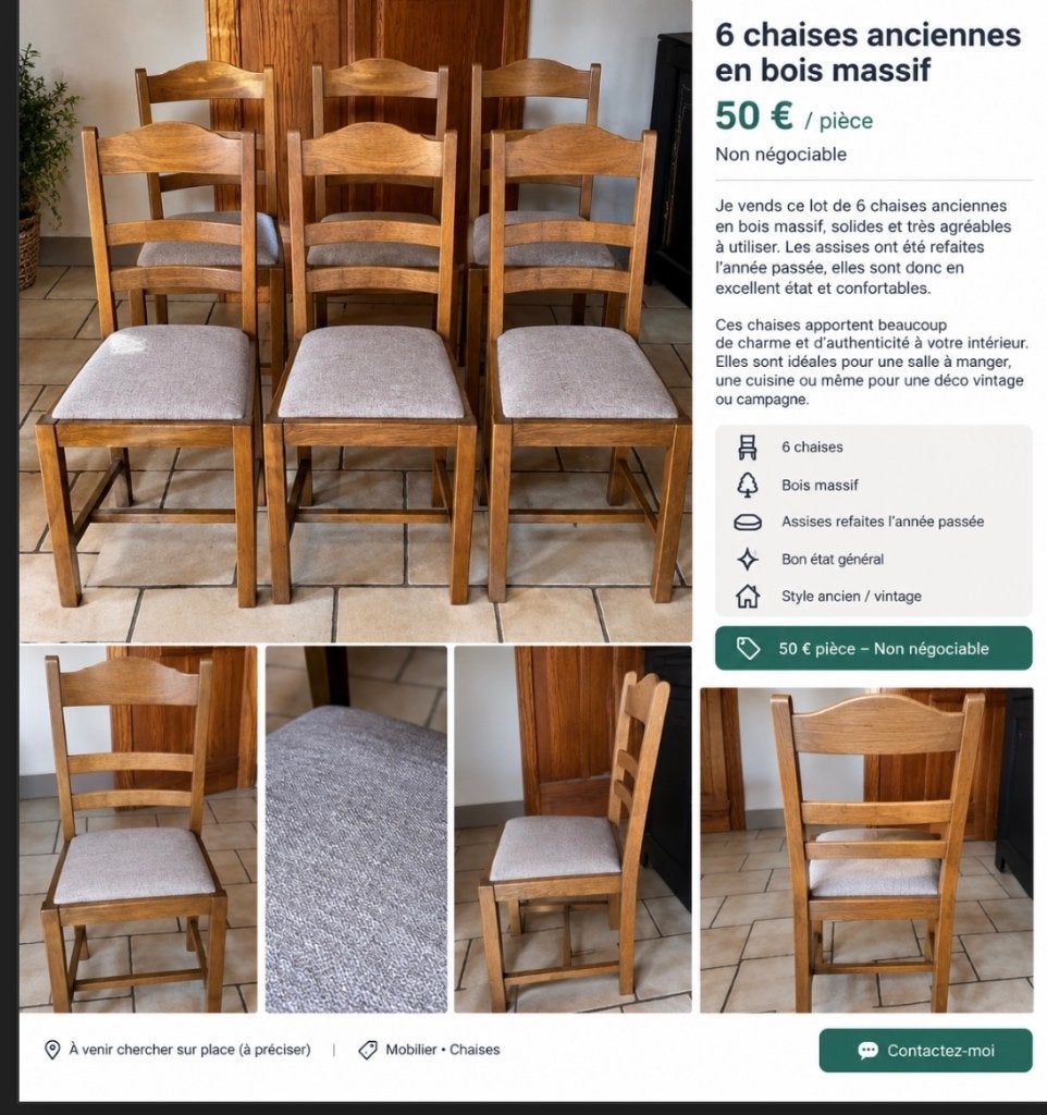 Chaises anciennes avec nouvelle assise, Maison & Meubles, Ancien, Enlèvement, Bois, Cinq, Six Chaises ou plus