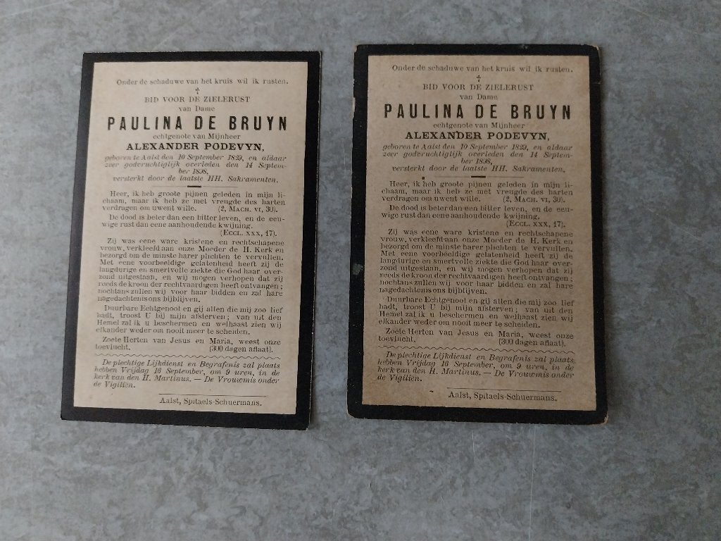 Doodsprentjes De Bruyn Podevyn Podevijn Aalst 1898, Ophalen of Verzenden, Rouwkaart