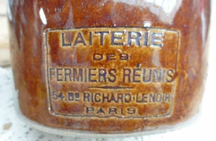 Antieke Franse gres zuivel pot, Laiterie des Fermiers Réunis, Antiek en Kunst, Antiek | Keramiek en Aardewerk, Ophalen of Verzenden