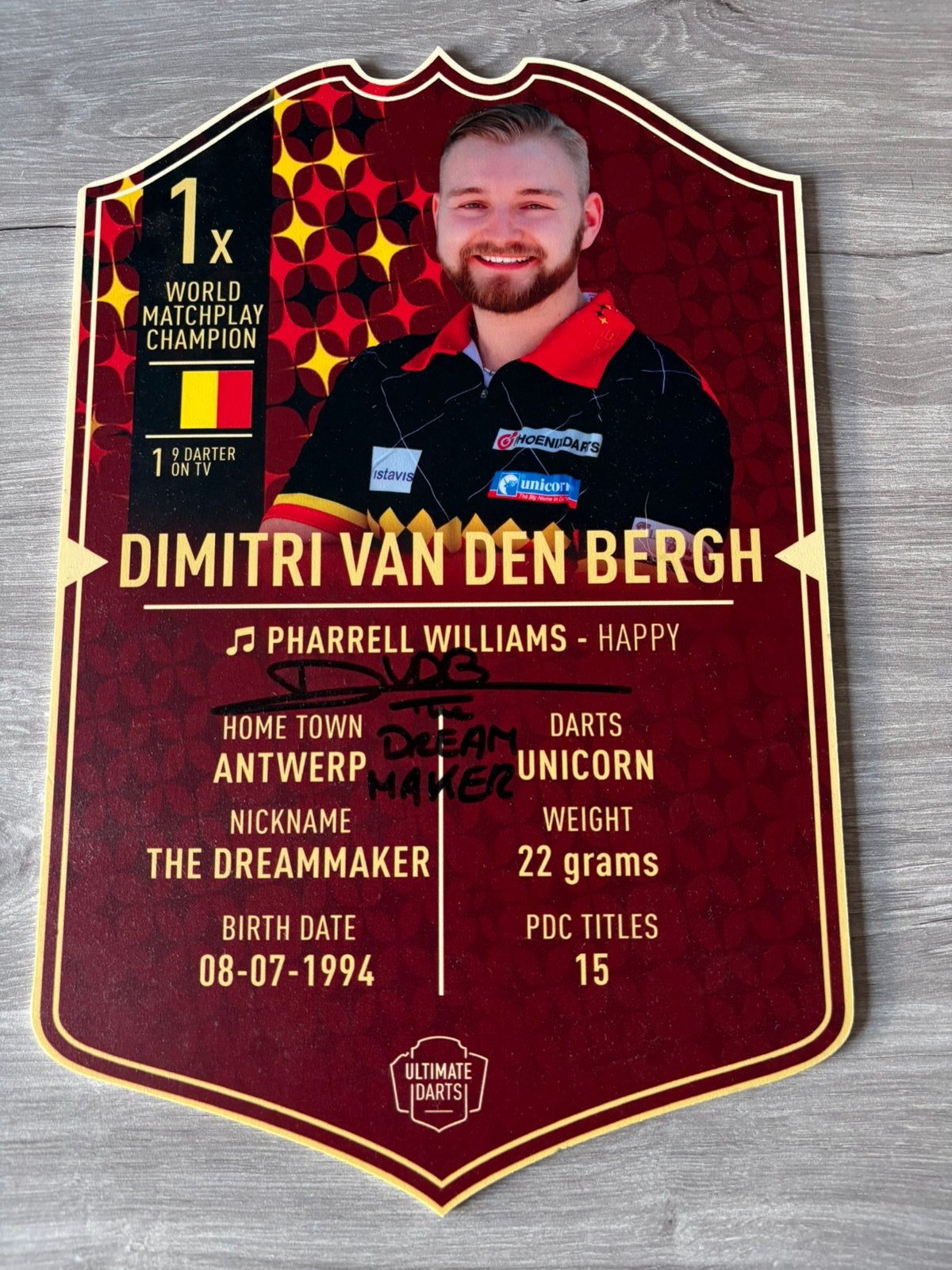 Playerscard Dimitri Vandenbergh gesigneerd, Sport en Fitness, Darts, Ophalen of Verzenden, Nieuw, Overige typen