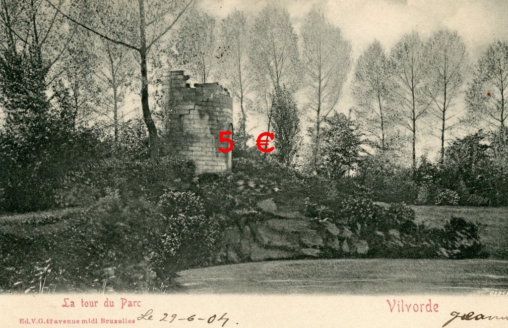 carte postale - Tour dans le parc de Vilvorde - 1904, Envoi