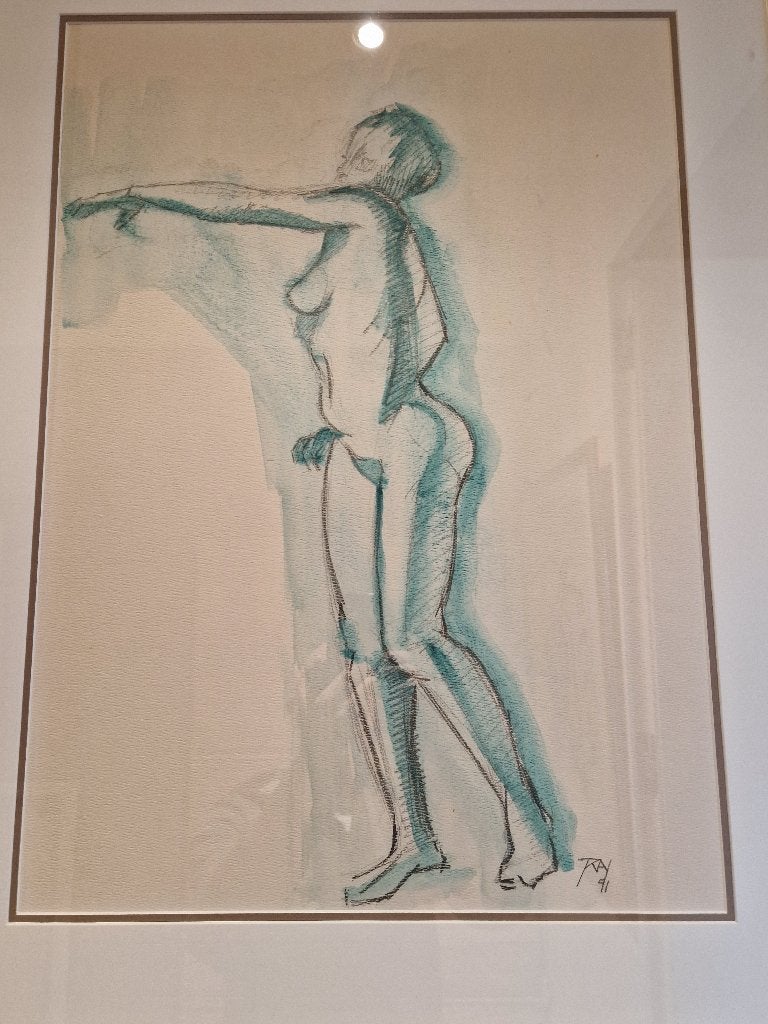 Clarence Gagnon " STAANDE VROUWELIJK NAAKT", Ophalen of Verzenden, Tekening, Krijttekening, Met kunstenaarsmerk