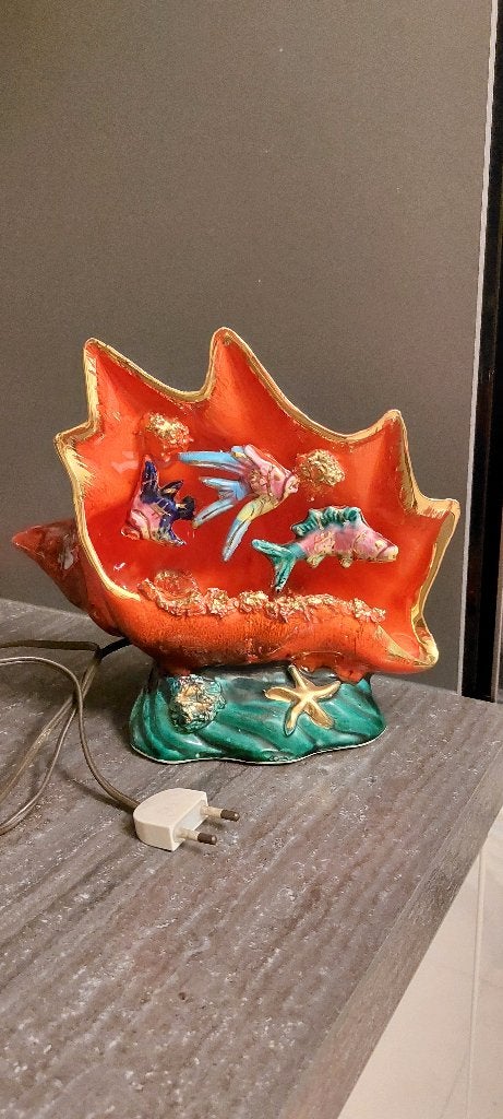 Vallauris keramiek lamp schelp vissen koraal vintage retro, Antiek en Kunst, Ophalen of Verzenden