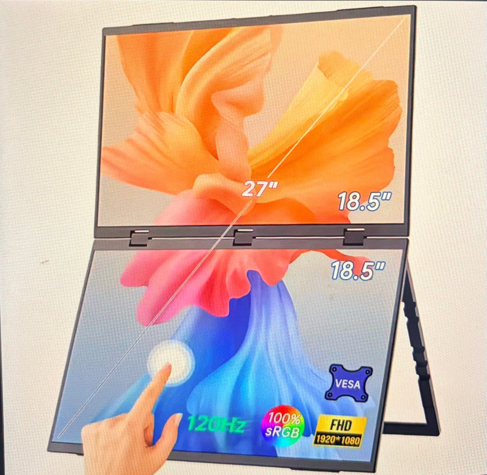 18.5 inch Dual Screen 120hz Opvouwbaar USB-C/HDMI Monitor, Neuf, IPS, Enlèvement ou Envoi, 1 à 2 ms