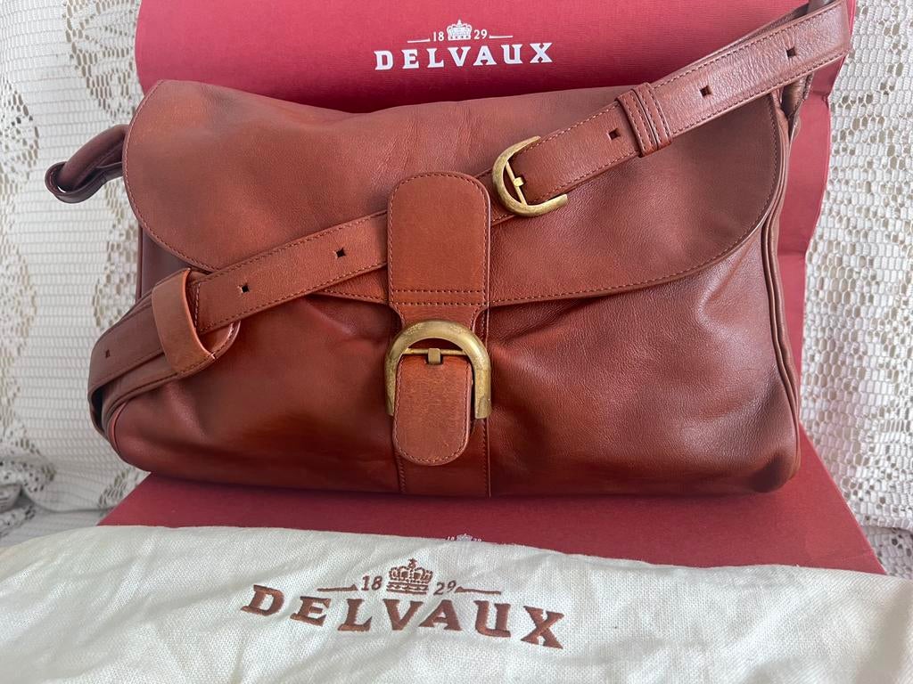 DELVAUX tas Brillant model schoudertas cognac leer, Ophalen of Verzenden, Zo goed als nieuw