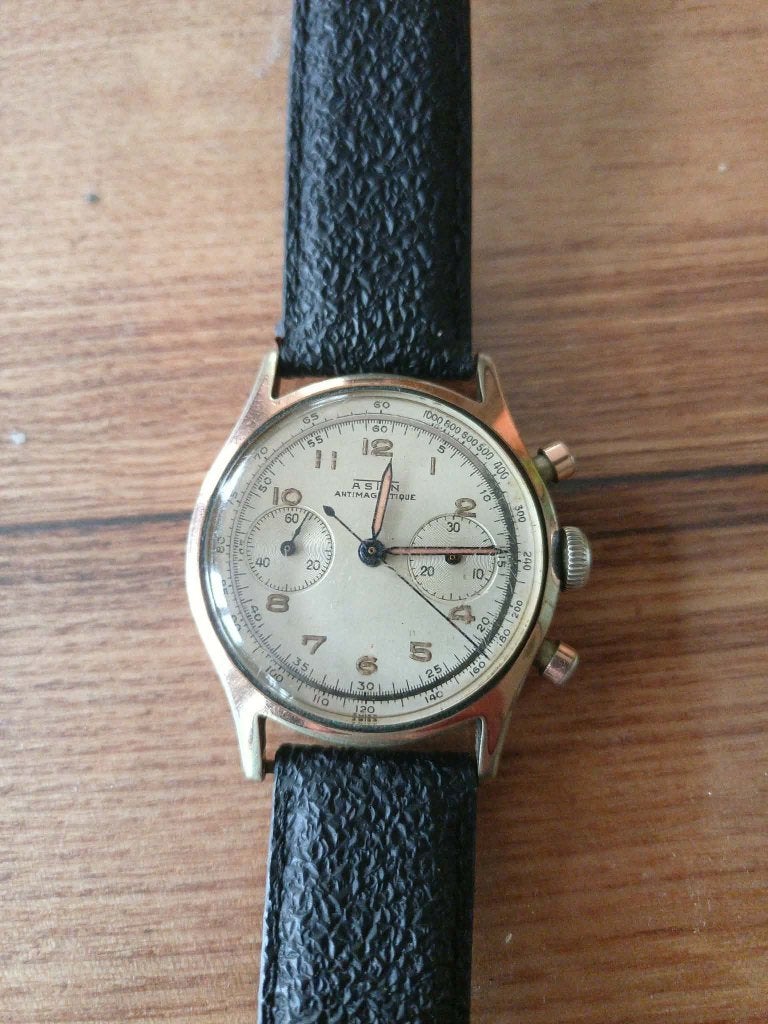 Vintage ASTIN chronograaf (Manufacture Le Phare), Overige merken, Overige materialen, Gebruikt, Polshorloge