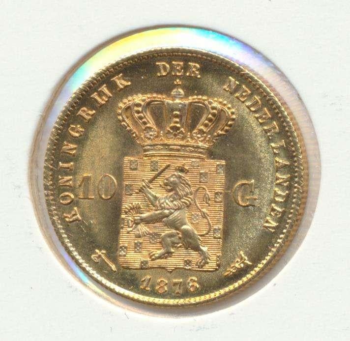 Nederland gouden tientje 1876 Willem 3, Postzegels en Munten, Ophalen of Verzenden, Goud
