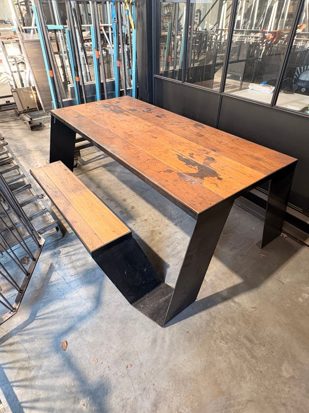 Stalen tafel, Tuin en Terras, Ophalen, Gebruikt, Rechthoekig, Staal