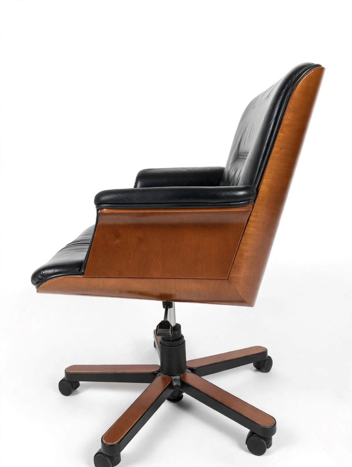 VINTAGE DESIGN BUREAUSTOEL  SPD ARREDI -  ZWART LEDER, Ophalen, Zo goed als nieuw, Zwart, Bureaustoel