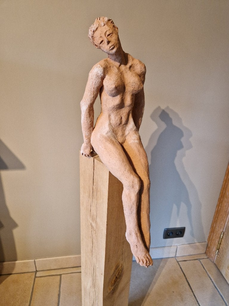 Hermann Haller " ZITTENDE VROUW NAAKT", Antiek en Kunst, Ophalen, 20 - 50 cm, Beeld, Modern