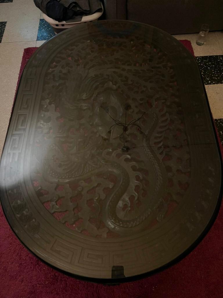 Table de salon ovale en teck, noire, style asiatique, Maison & Meubles, Teck, 100 à 150 cm, Moins de 50 cm, Asiatique