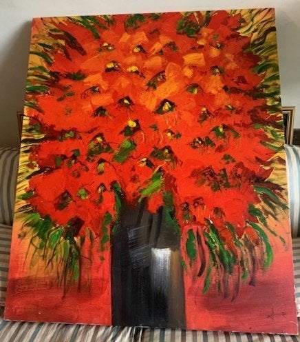 GROOT) Bloemenweelde ca. 1980 - Liesbet Bussche Antw./ A'dam, Antiek en Kunst, Kunst | Schilderijen | Klassiek, Origineel werk