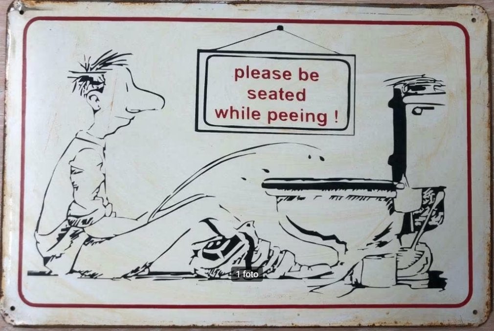 Metalen rusty-old vintage look wandbord humor peeing, Vintage, Ophalen of Verzenden, Nieuw, Metaal