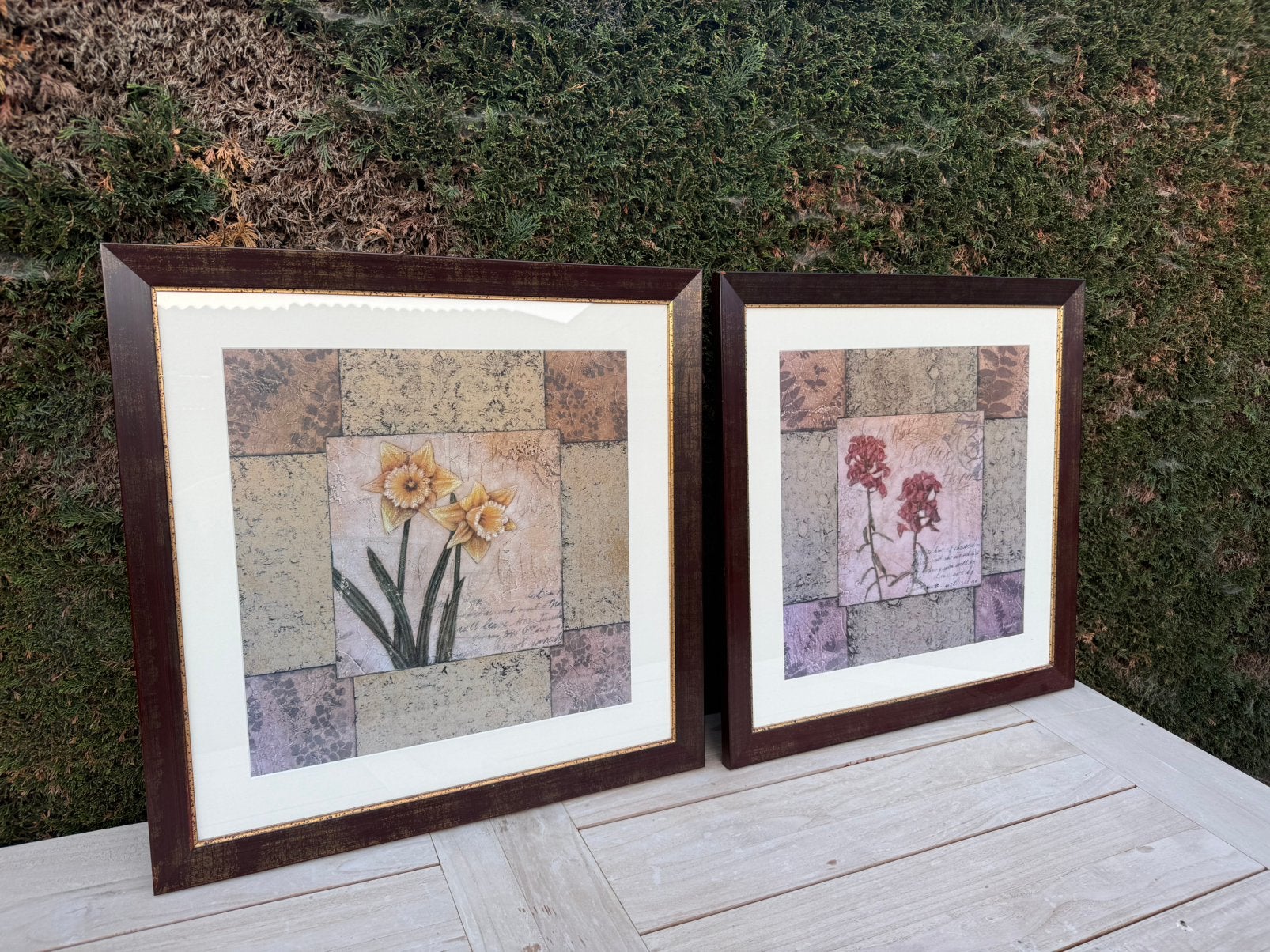 Decoratief ingelijst bloemenkunstwerk / litho – houten kader, Huis en Inrichting, Woonaccessoires | Lijsten, Zo goed als nieuw