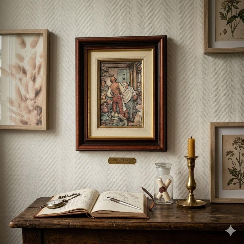 Tableau Anton Pieck Encadré Illustration Rétro 27x22 cm, Enlèvement ou Envoi, Bois