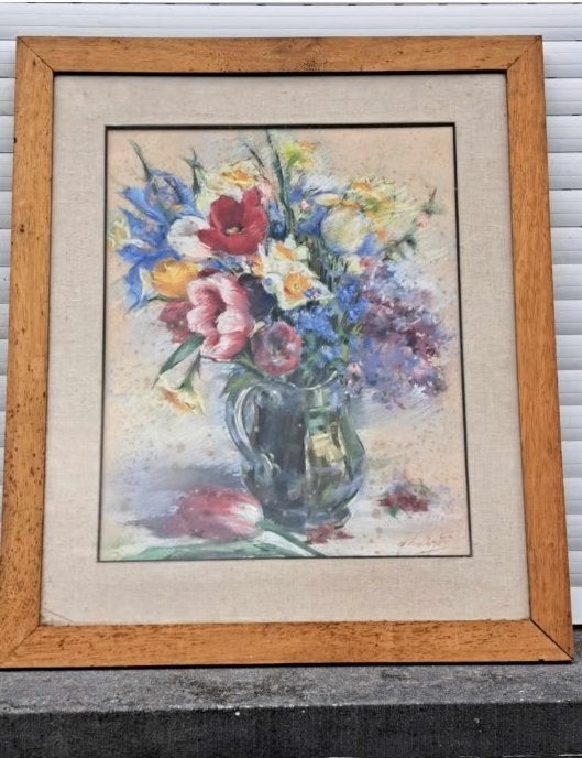 pastel fleur signe ISERBYT Georgette, Antiquités & Art, Art | Peinture | Classique, Pastel, Enlèvement ou Envoi