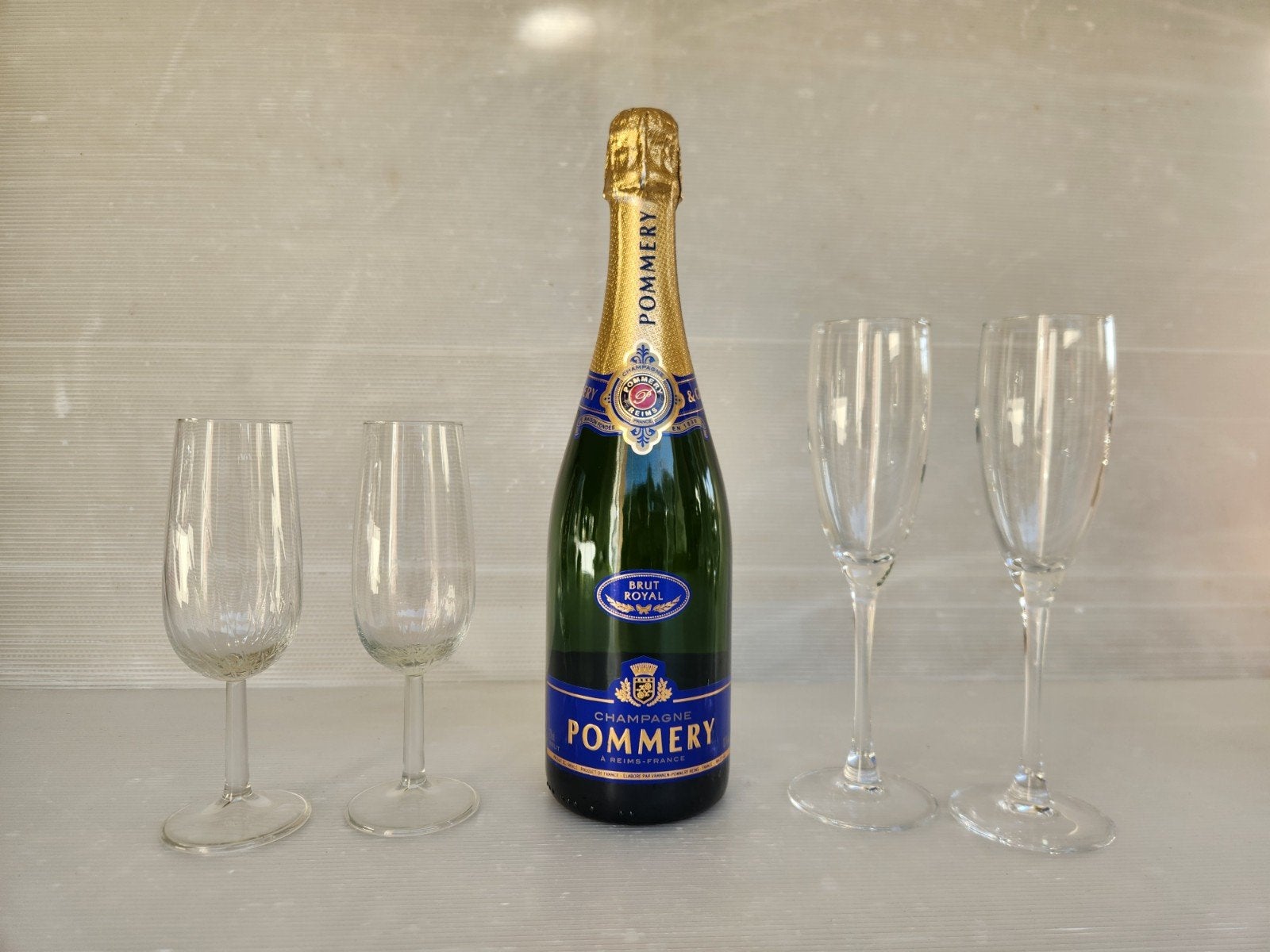 Champagne glazen 18 of 22 cm set van 4 glazen, Ophalen, Zo goed als nieuw