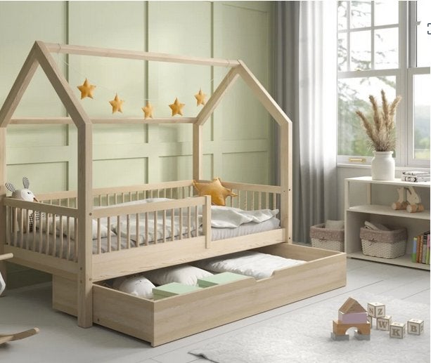 Kajuitbed van grenenhout voor kinderen — met opberglade, Kinderen en Baby's, 70 tot 85 cm, Zo goed als nieuw, 160 tot 180 cm, Ophalen