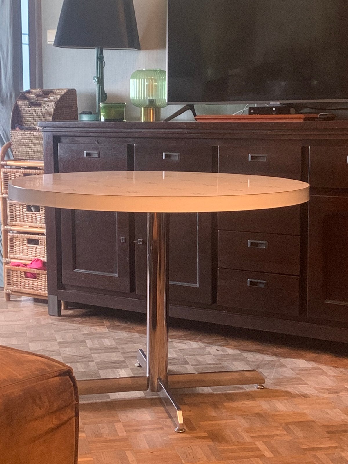 Prachtige Formica ronde tafel met bloemen, Antiek en Kunst, Ophalen