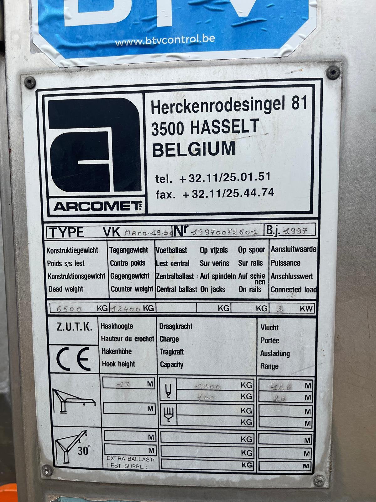 Bouwkraan / arcomet te koop met toebehoren, Articles professionnels, Machines & Construction | Grues & Excavatrices, Enlèvement