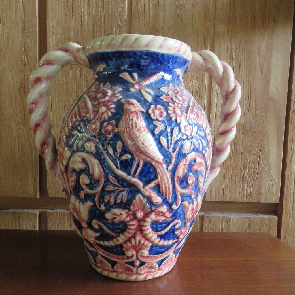 Majolica amphoravaas Vlaams aardewerk hoorn fazant, Ophalen of Verzenden