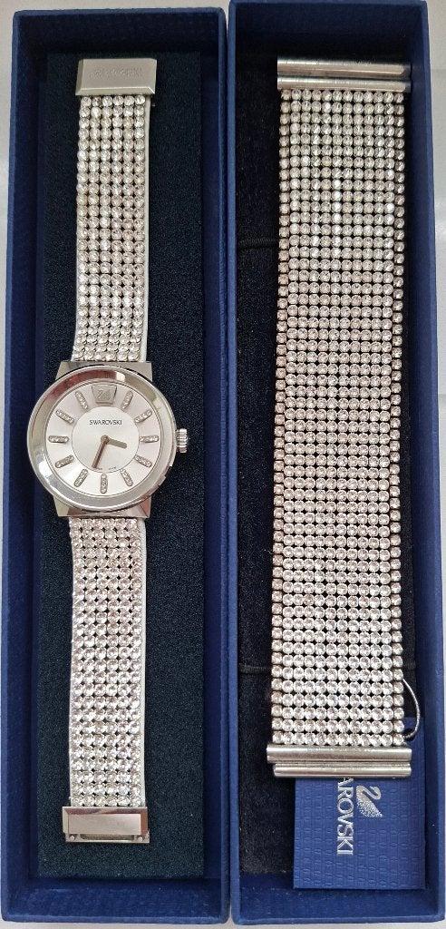 Swarovski armband + horloge, Handtassen en Accessoires, Armbanden, Ophalen of Verzenden, Zo goed als nieuw, Zilver, Zilver