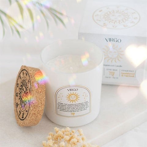Zodiac geurkaars: bergkristal met sandelhout en patchouli, Ophalen of Verzenden, Nieuw