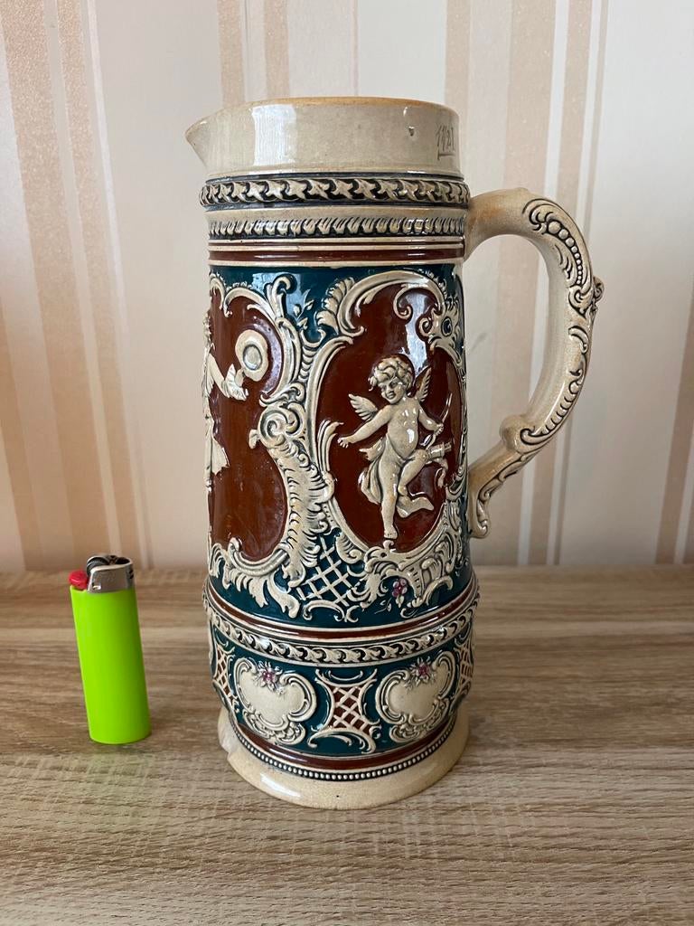 Antieke Westerwald bierkan, 23,5 cm hoog. 1,5 liter, Antiek en Kunst, Antiek | Keramiek en Aardewerk, Ophalen