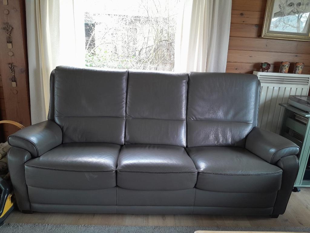 zetel driezit, Trois personnes, Moins de 75 cm, Grijs leder klassiek, Enlèvement