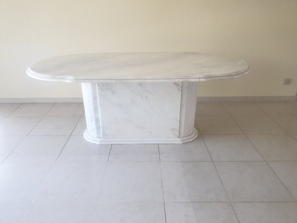 Echte marmer eettafel, Ophalen, Overige materialen, 100 tot 150 cm, Zo goed als nieuw