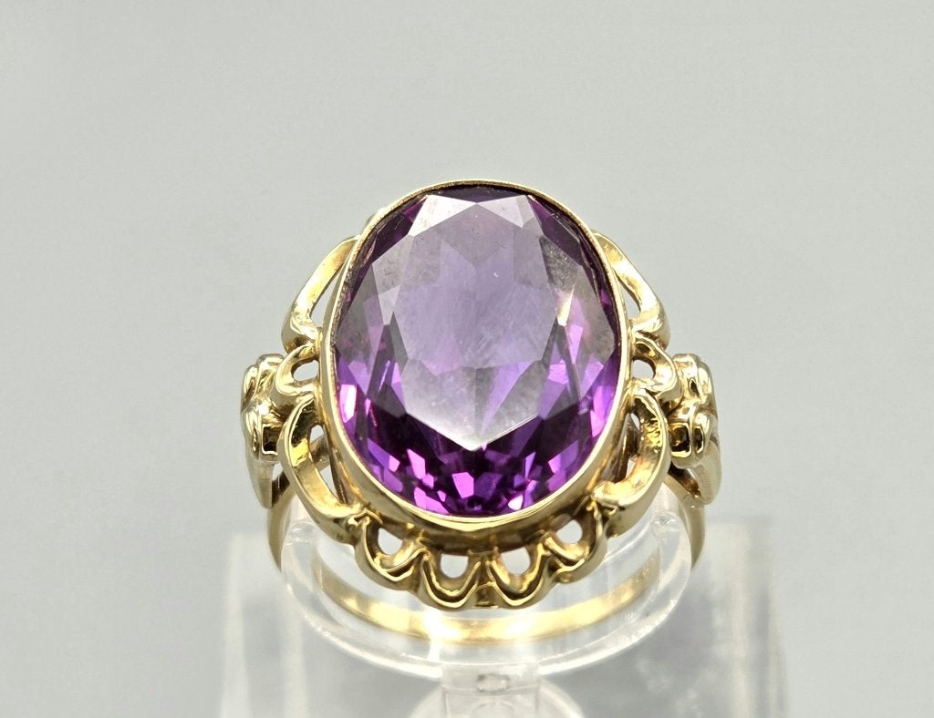 Bague vintage en or avec améthyste. 2026/378, Bijoux, Sacs & Beauté, Bagues, Comme neuf, Femme, 18 à 19, Violet, Or, Avec pierre précieuse