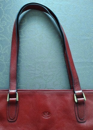 Handtas bruin lederen leren leer ritelle marque deposee, Ophalen of Verzenden, Gebruikt, Bruin, Handtas