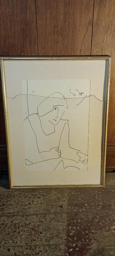 Minimalistische lijntekening, onbekende signatuur? 31x41,616, Antiek en Kunst, Kunst | Tekeningen en Fotografie, Ophalen of Verzenden