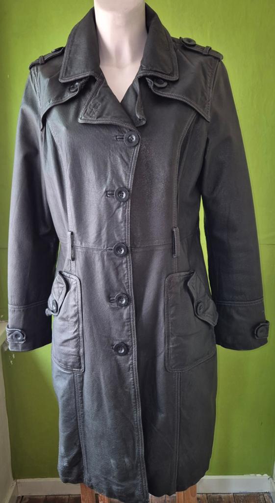 Maze leren trenchcoat maat XL, Ophalen of Verzenden, Maat 46/48 (XL) of groter, Zwart