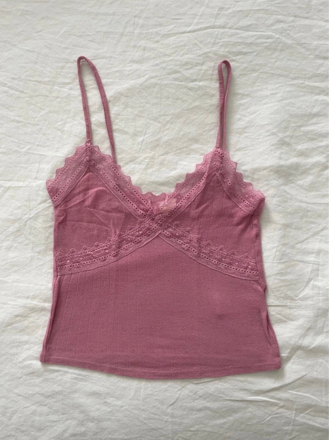 Roze pointelle top met kant, Vêtements | Femmes, Tops, Sans manches, Rose, Taille 36 (S), Comme neuf