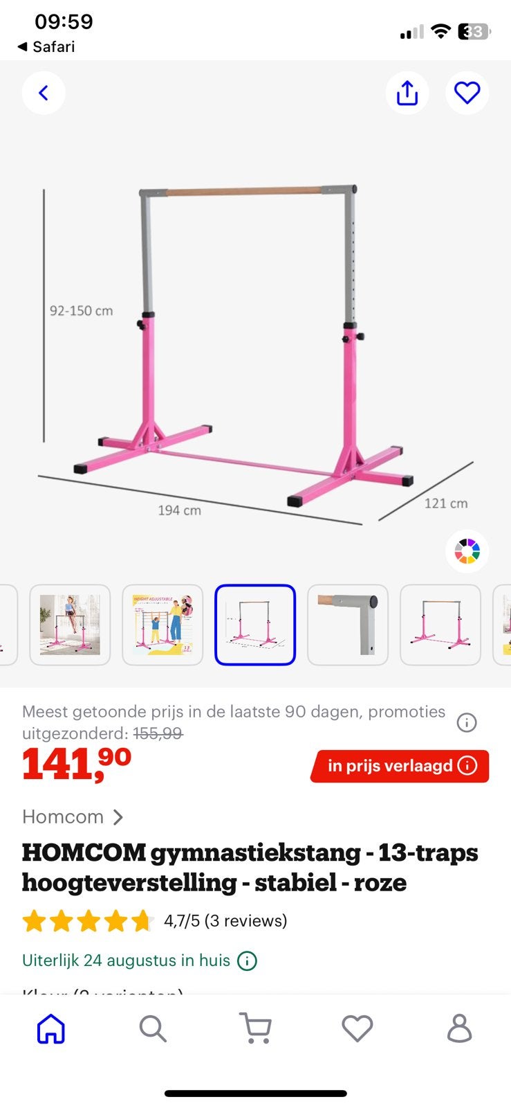 Nieuw roze turnrek, Sports & Fitness, Gymnastique, Enlèvement, Neuf, Rose, Matériel