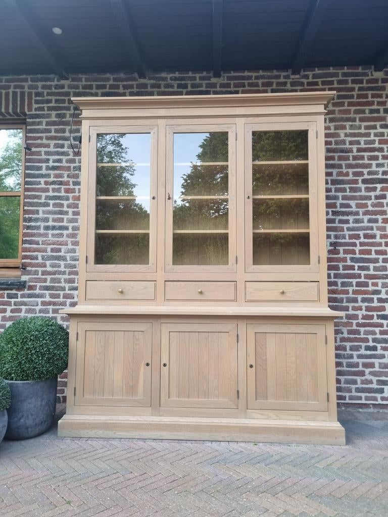 Eiken buffetkast/vitrinekast GRATIS LEVERING, Ophalen, Met deur(en), 200 cm of meer, 150 tot 200 cm