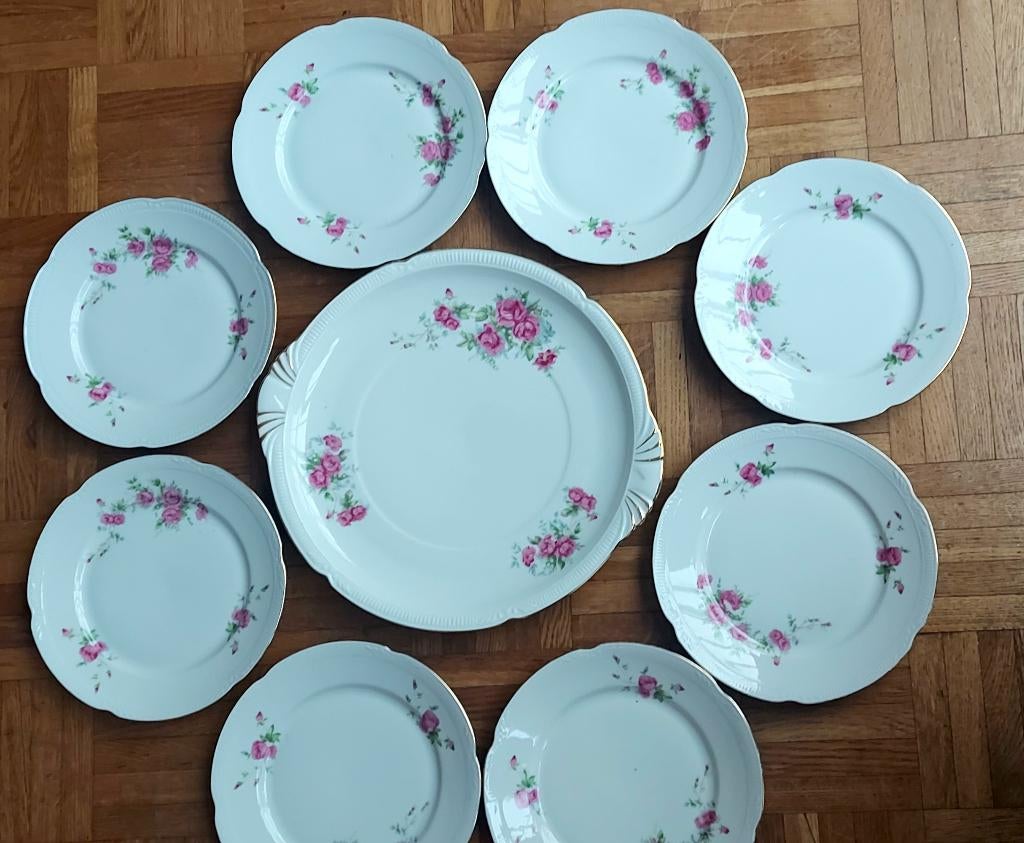 Plat + 8 assiettes anciennes Chodziez, Antiek en Kunst, Ophalen of Verzenden