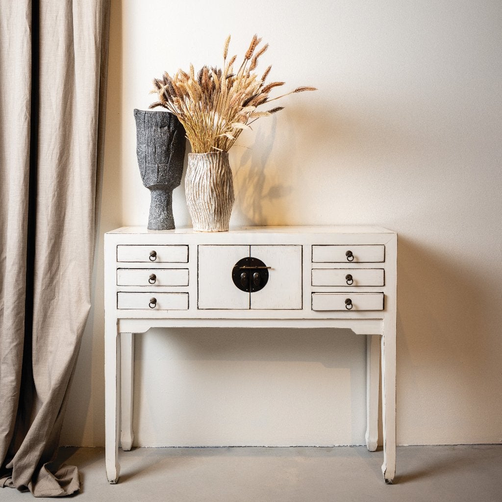 Nieuwe Vintage Chinese sidetable in white Elmwood 100 cm, Enlèvement