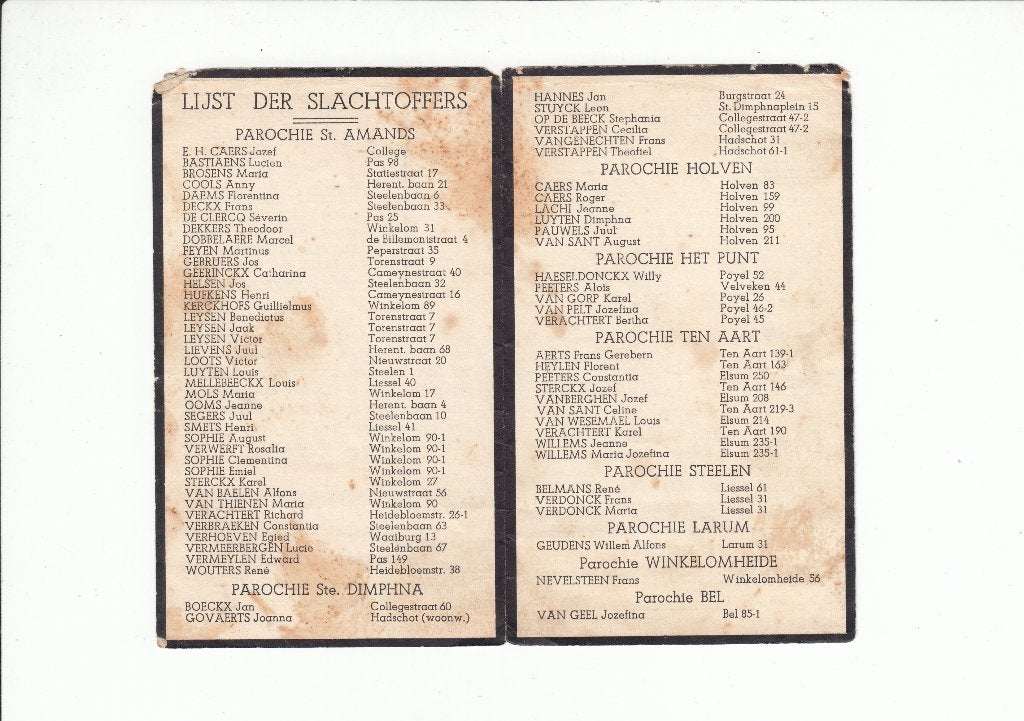 Slachtoffer WO II - inwoners gevallen in Geel 1944, Verzamelen, Bidprentjes en Rouwkaarten, Verzenden, Bidprentje