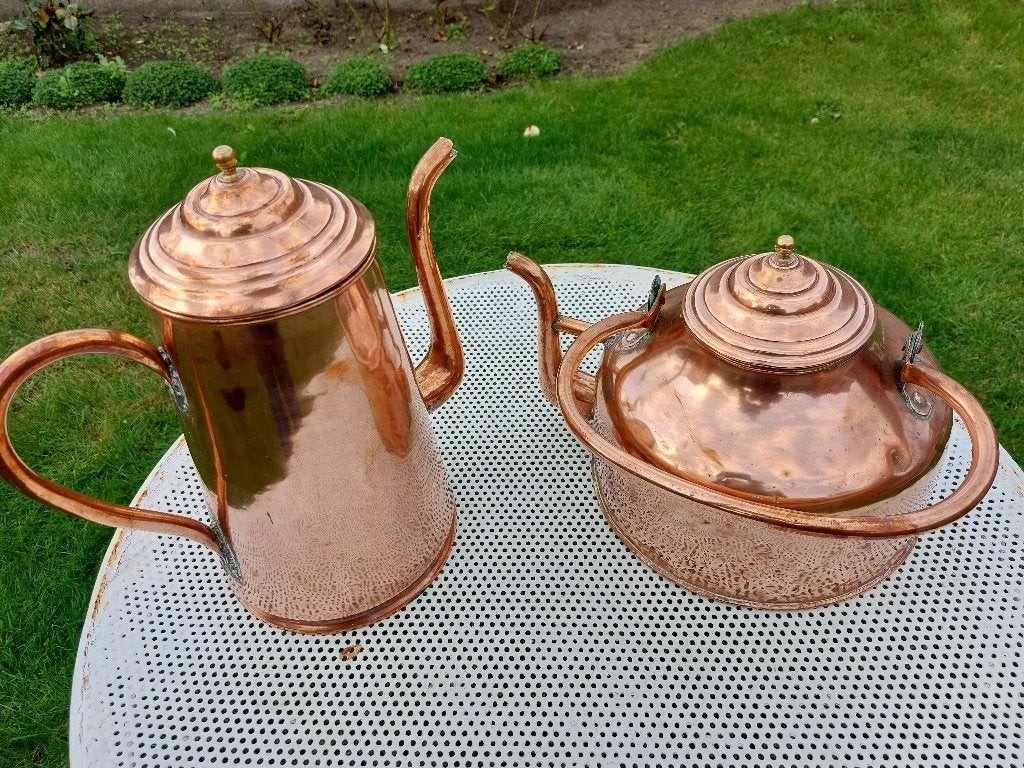 ANTIEKE KOPEREN KOFFIEPOT EN MOOR, Antiek en Kunst, Ophalen, Koper
